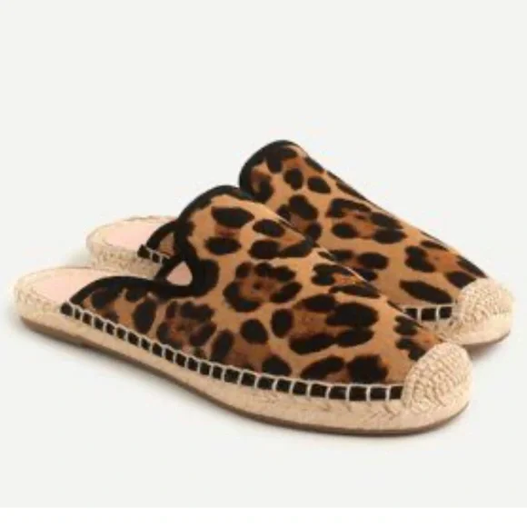 J Crew Calf Hair Leopard Slip On Espadrilles Mules Shoes Flats - Picture 12 of 13